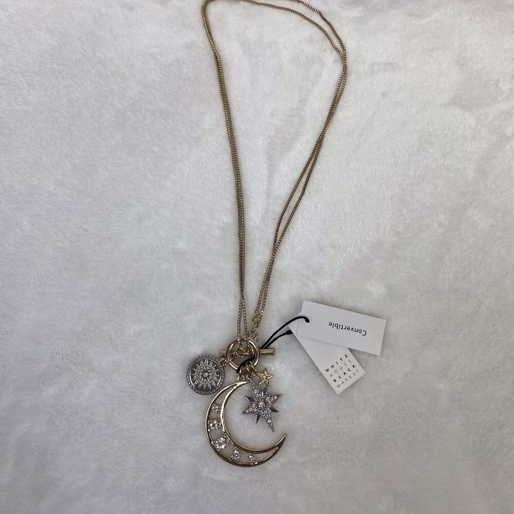 White House Black Market NWT Mixed Metal Celestial Pendant Charm Necklace Moon